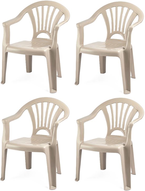 Trendoz Kinderstoel - 4x - kunststof - beige - 35 x 28 x 50 cm - tuin/camping/slaapkamer van Trendoz