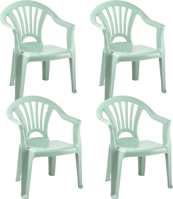 Trendoz Kinderstoel - 4x - kunststof - mintgroen - 35 x 28 x 50 cm - tuin/camping/slaapkamer van Trendoz
