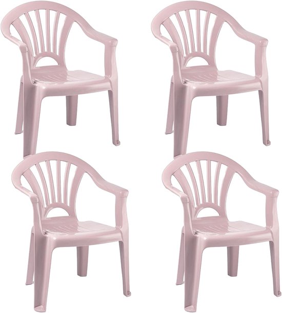 Trendoz Kinderstoel - 4x - kunststof - roze - 35 x 28 x 50 cm - tuin/camping/slaapkamer van Trendoz