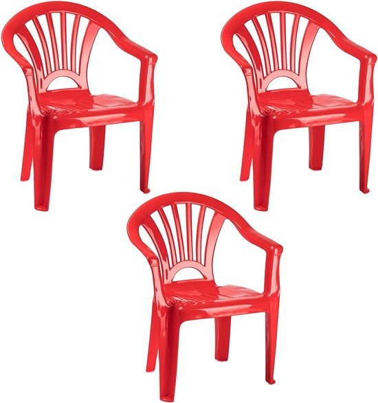 Trendoz Stoeltjes voor kinderen - 3x - rood - 50 cm - voor binnen en buiten - kunststof van Merkloos