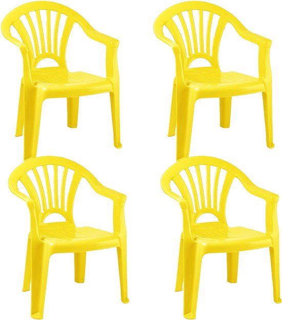 Trendoz Stoeltjes voor kinderen - 4x - geel - 50 cm - voor binnen en buiten - kunststof