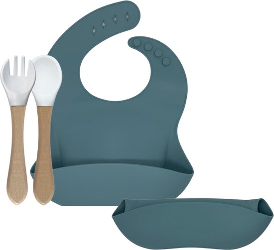 Trendy complete eetset bestekset gemaakt van veilige siliconen bamboe lepel vork BPA PVC vrij duurzaam veilig voor baby dreumes peuter leuk als kraamcadeau babyshower verjaardag van T