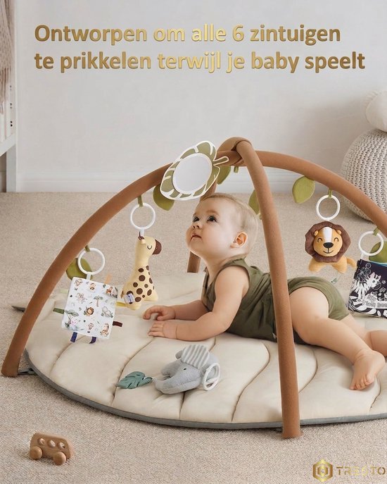 TRESTO - Babygym - jungle speelmat - leerzaam - 0 tot 2,5 jaar - blad design - dieren - speelkleed - 2 in 1 - Beige