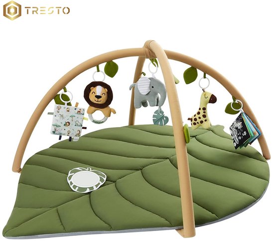 TRESTO - Babygym - jungle speelmat - leerzaam - 0 tot 2,5 jaar - blad design - dieren - speelkleed - 2 in 1 van Merkloos