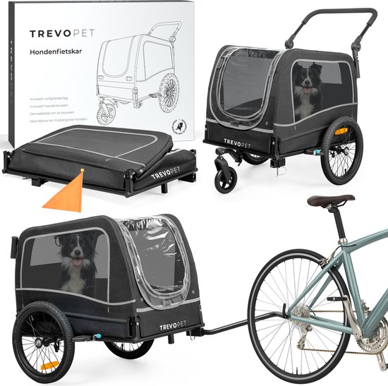 TrevoPet - Hondenfietskar - Hondenkar - Hondenfietskar Opvouwbaar - Hondenfietskar voor Kleine en Grote honden (max. 30kg) - Honden Fietskar - 2-in-1 Hondenfietskar voor Fiets naar Hondenbuggy - Hondenwagen - Geschikt voor E-Bikes en Normale Fietsen van T