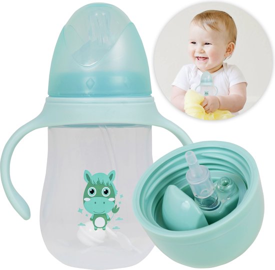 Triple J® Babyfles - Drinkbeker Met Rietje - BPA-vrij - Magnetron Bestendig - Tot 3 jaar - 240ml – Lichtblauw van Merkloos