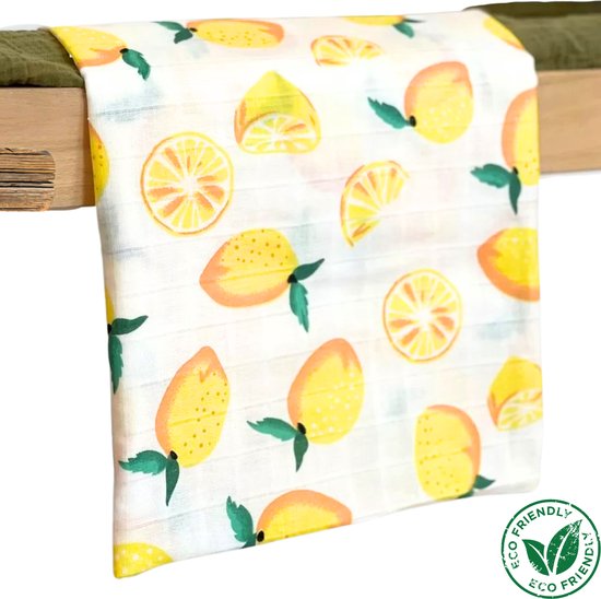 Triplepack 3x BoefieBoef Citroen Geel Grote XL Hydrofiele Doek Baby - Duurzaam Eco Bamboe | Swaddle, Inbakerdoek, Hydrofiele Luier & Babydeken - Wit
