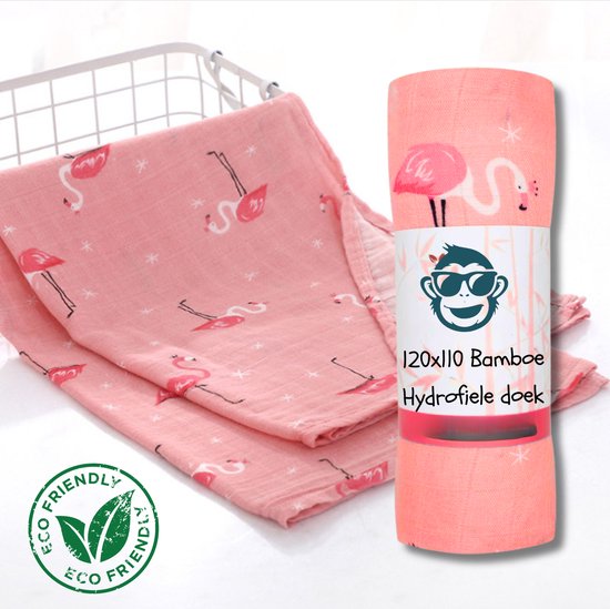 Triplepack 3x BoefieBoef Roze Flamingo Grote XL Hydrofiele Doek Baby - Duurzaam Eco Bamboe | Swaddle, Inbakerdoek, Hydrofiele Luier & Babydeken van Merkloos
