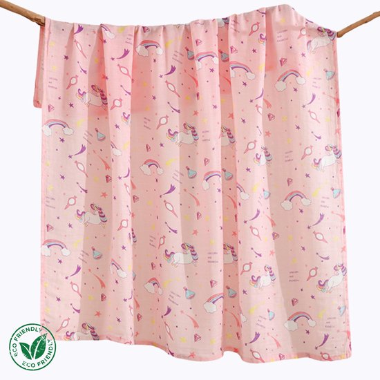 Triplepack 3x BoefieBoef Sprookje Roze Eenhoorn Grote XL Hydrofiele Doek Baby - Duurzaam Eco Bamboe - Kerst en KraamCadeau - Swaddle, Inbakerdoek, Hydrofiele Luier & Babydeken - Gekleurd Regenboog Wolken