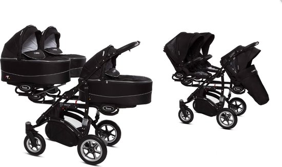 TRIPPY kinderwagen - triplets - 3 zits buggy 2 in 1 (levertijd 3 á 4 weken) Black van T