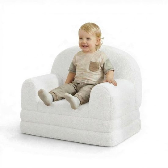 Triumpunpre 2-in-1 Opvouwbare Kindersofa & Lounge Fauteuil - Zachte Teddyfleece Kinderstoel met Verwijderbare Hoes - Semi-Circulair Design - Inklapbare Kinderbank als Loungebank - Roze