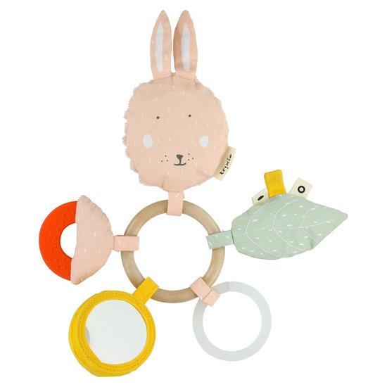 Trixie Activiteitenring Mrs. Rabbit - Bijtring - Baby speelgoed - Kraamcadeau - Voel-en grijp speelgoed - Konijn - Roze van Trixie