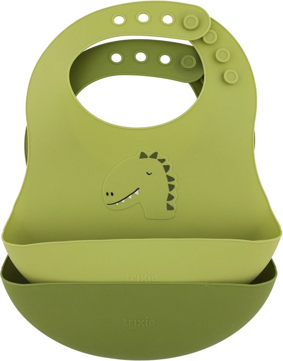 Trixie Afwasbaar slabbetje 2-pack Mr. Dino - Slab voor kinderen - 100%Food Grade Silicone - Eenvoudig schoon - Groen van Trixie