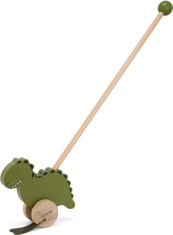 Trixie houten Duwstok Mr. Dino - Push along toy - Groen - Peuterspeelgoed van Trixie