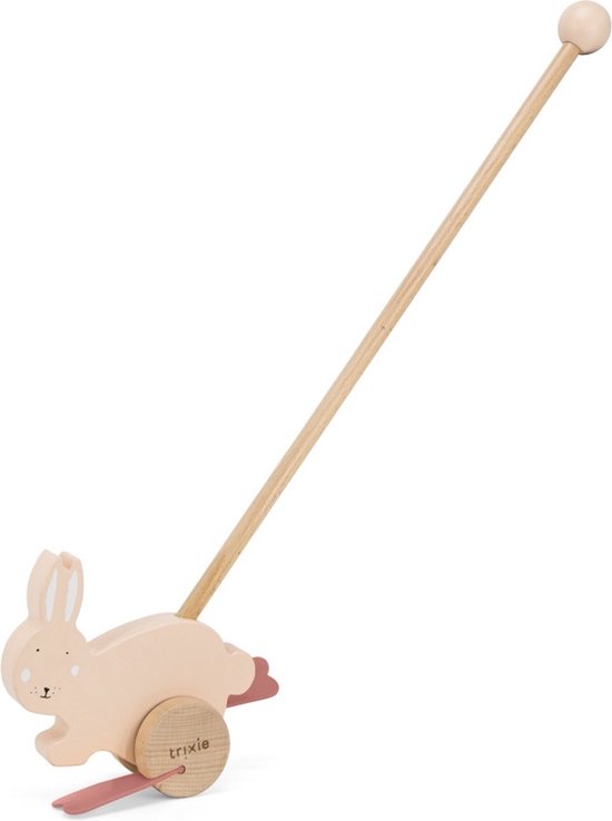 Trixie houten Duwstok Mrs. Rabbit - Push along toy - Roze - Konijn - Peuterspeelgoed van Trixie