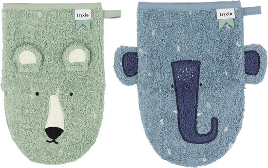 Trixie - Washandje 2-pack - Washandjes - Polar Bear Elephant van Trixie