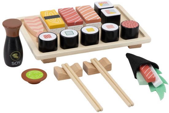 Tryco Houten Sushi Set - Speelgoedeten - 23-delige Sushi Speelset - Houten Speelgoed en Rollenspel - Vanaf 18 Maanden