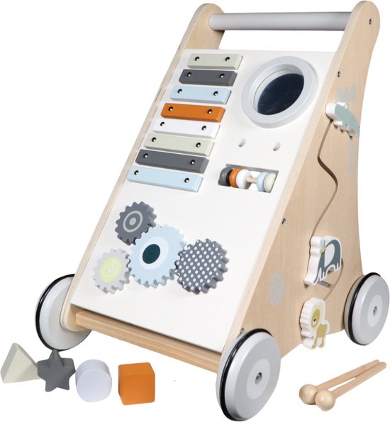 Tryco Loopwagen - Houten Activiteiten Loopwagentje - Wit/Naturel van Tryco