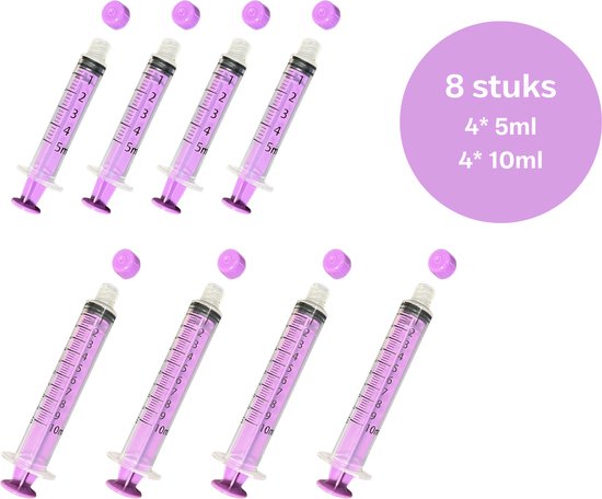 TSD goods - Colostrum / Moedermelk voedingsspuit - incl. afsluitdop - set 8 stuks - 5ML - 10ML