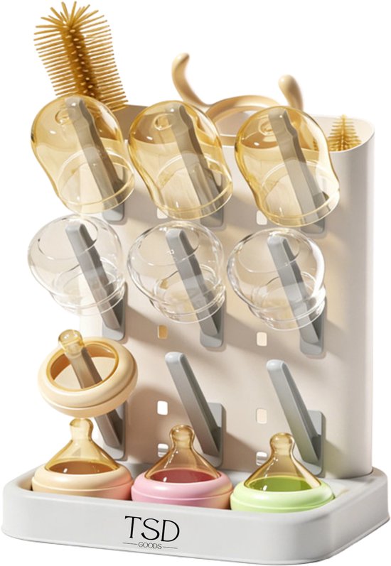 TSD goods - Flessen Droogrek Essential - Flessenrek Baby - Droogrek Voor Baby Flessen - Baby Voeding - Grijs staand