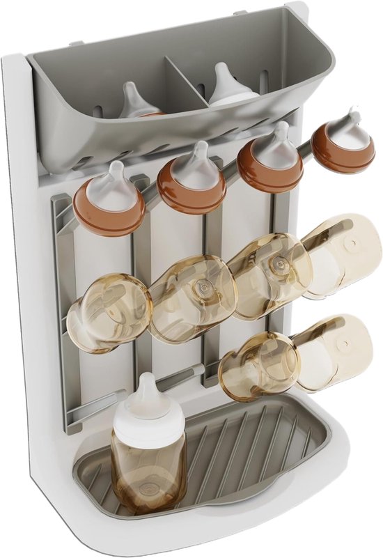TSD goods - Flessen Droogrek - Flessenrek Baby - Droogrek Voor Baby Flessen - Baby Voeding - Wit & Grijs Staand van Merkloos