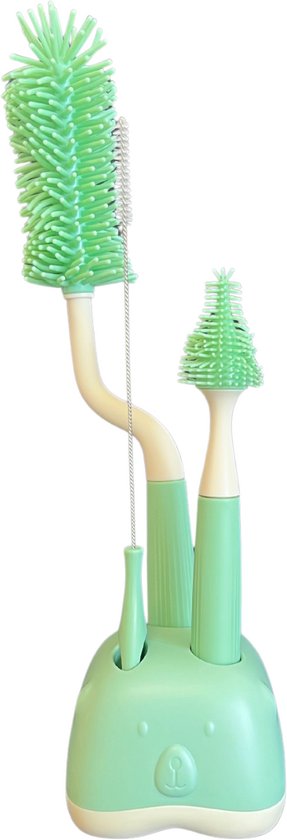 TSD goods – Flessenborstel – Flessenborstel Baby – Beer groen – Flessenborstel met Houder – Flessenreiniger – Flesvoeding accessoires – Kleur Groen