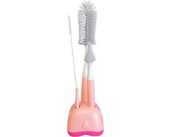 TSD goods – Flessenborstel – Flessenborstel Baby – Beer roze – Flessenborstel met Houder – Flessenreiniger – Flesvoeding accessoires – Kleur Roze