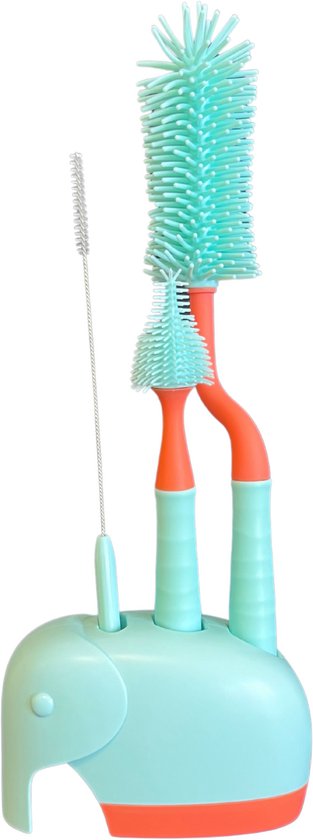 TSD goods – Flessenborstel – Flessenborstel Baby – Olifant blauw – Flessenborstel met Houder – Flessenreiniger – Flesvoeding accessoires – Kleur Blauw
