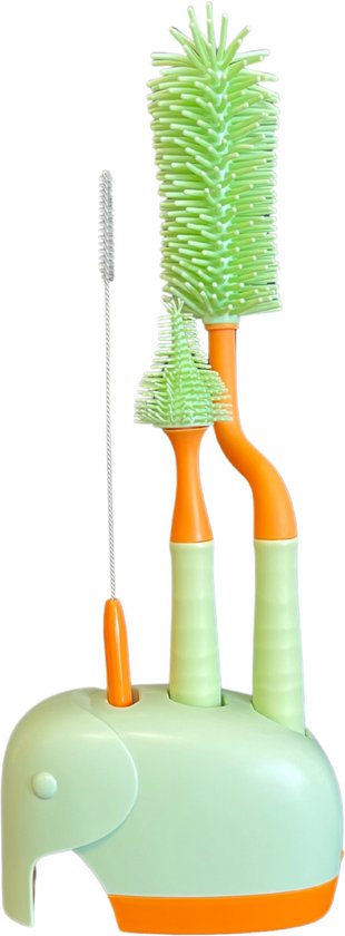 TSD goods – Flessenborstel – Flessenborstel Baby – Olifant groen – Flessenborstel met Houder – Flessenreiniger – Flesvoeding accessoires – Kleur Groen