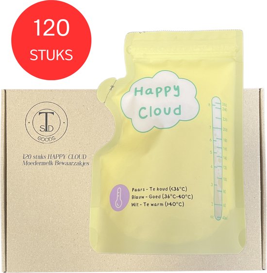 TSD goods (Happy Cloud) - Moedermelk Bewaarzakjes - 120 stuks - Extra groot - 300 ml - met Schenktuit - Borstvoeding Bewaarzakje - Babyvoeding Bewaarbakjes - Borstvoeding Zakjes - Makkelijk beschrijfbaar van Merkloos