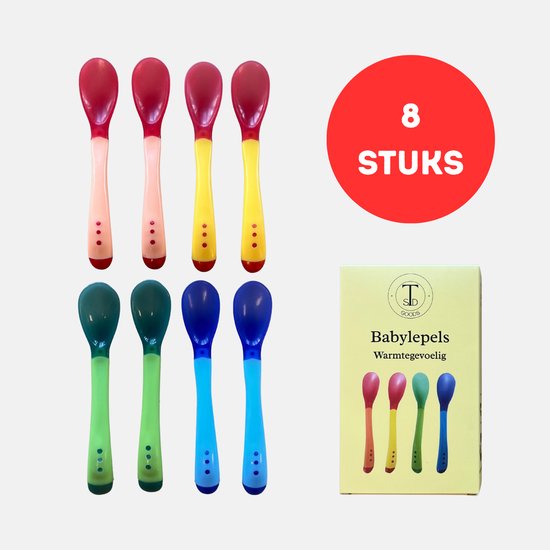TSD goods kinderbestek Set van 8 lepels - Warmtegevoelig - Soft Spoons 8 Baby - 4 Kleuren Kinder Lepeltjes - Zachte Tuit - Baby Bestek - Per 8 Stuks - Vanaf 3 Maanden van Merkloos