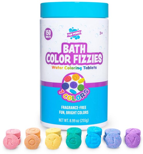 Tub Works® Bath Color Fizzies – 150 Stuks Badtabletten voor Kinderen – Geurloos & Niet-Giftig – Kleurrijke Bruisballen Bad – 7 Kleuren Badwater Tabletten – Veilig & Leuk Badeffect Kids van Merkloos