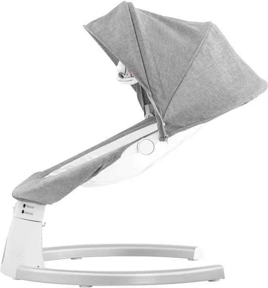 Tulano Astrid 35 Elektrische Babywipstoel met Muziek, Bluetooth, Timer, Bewegingssensor en Afstandsbediening - Inclusief Kussen, Speeltjes, Kap en Klamboe - Grijs/Wit van Merkloos