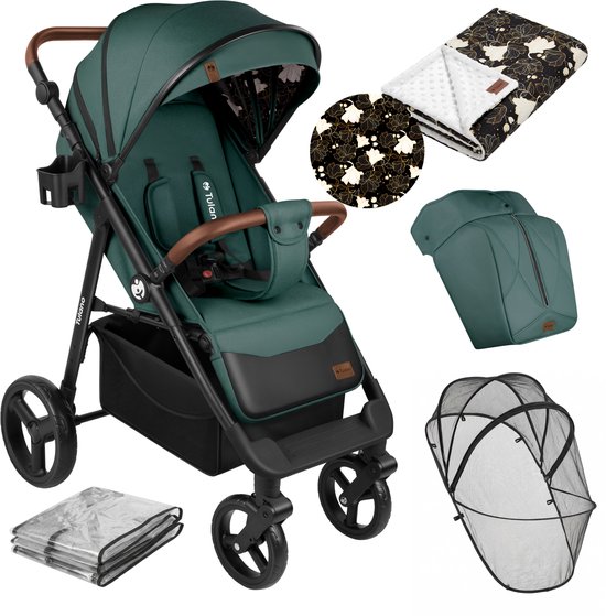 Tulano Avignon 35 kinderwagen – opvouwbare kinderwagen tot 22 kg – inclusief dekentje, beenhoes, regenhoes en XXL-muggennet – Groen van Merkloos