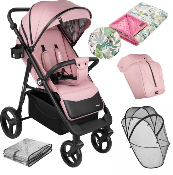 Tulano Avignon 35 kinderwagen – opvouwbare kinderwagen tot 22 kg – inclusief dekentje, beenhoes, regenhoes en XXL-muggennet – Roze van Merkloos