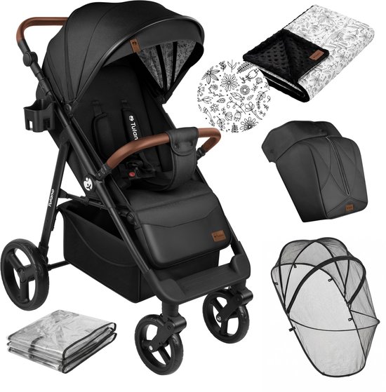 Tulano Avignon 35 kinderwagen – opvouwbare kinderwagen tot 22 kg – inclusief dekentje, beenhoes, regenhoes en XXL-muggennet – zwart van Merkloos