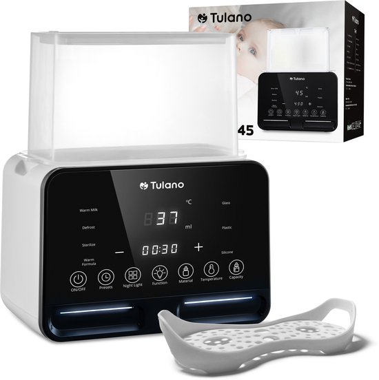 Tulano Ellie 45 Flessenwarmer 7-in-1 met Sterilisator, Dubbele Flessenverwarmer, LCD Display, Nachtlampje van Merkloos