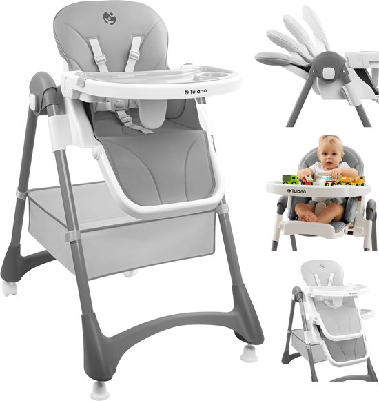 Tulano Morsel 30 Meegroei Kinderstoel - Babystoel met Eetblad - Verstelbare Eetstoel - Grijs