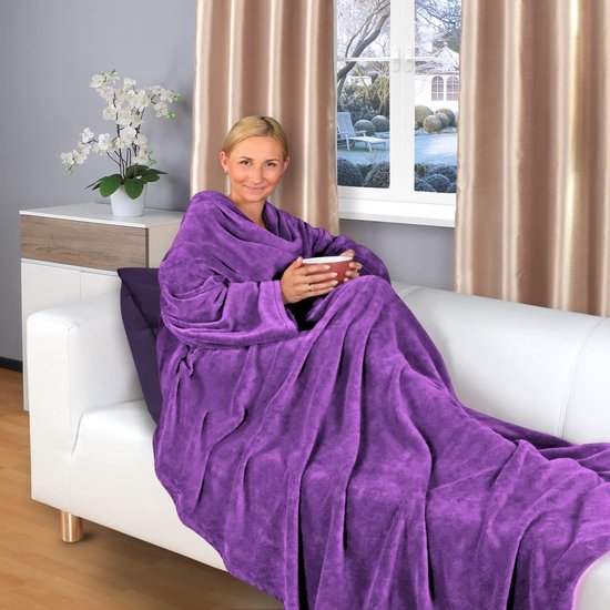 TV-deken met mouwen en voetenzak, 180 x 150 cm, knufffeldeken, vele kleuren, superzacht, flanelen microvezelfleece (paar)