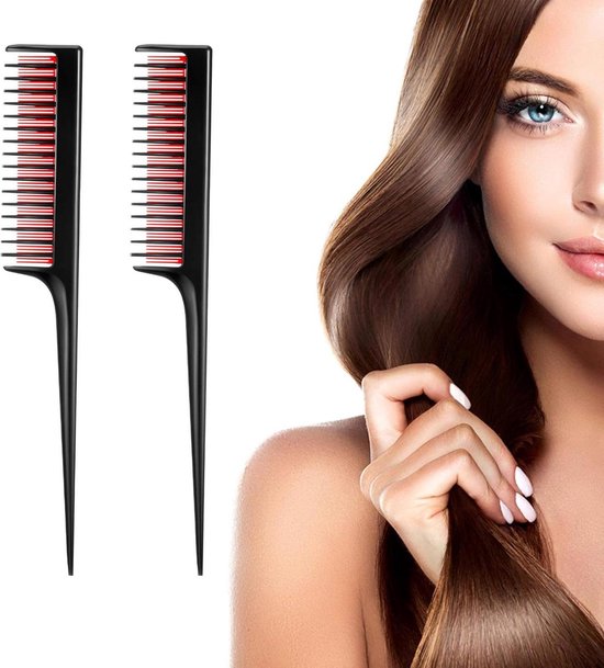 Twee stuks rattenstaart-kam antistatische steelkam Haarkam toupierkam koolstofvezel plastic kammen - kapperskam hittebestendig van T