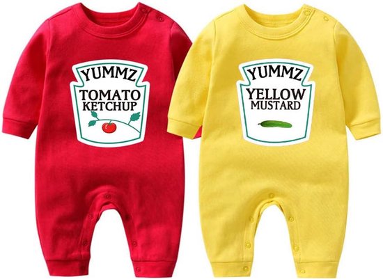 Tweeling Romper Set voor Baby's - Schattige Katoenen Bodysuits voor Jongens en Meisjes, Leuke Cadeaus voor Geboorte, 9-12 Maanden van Merkloos