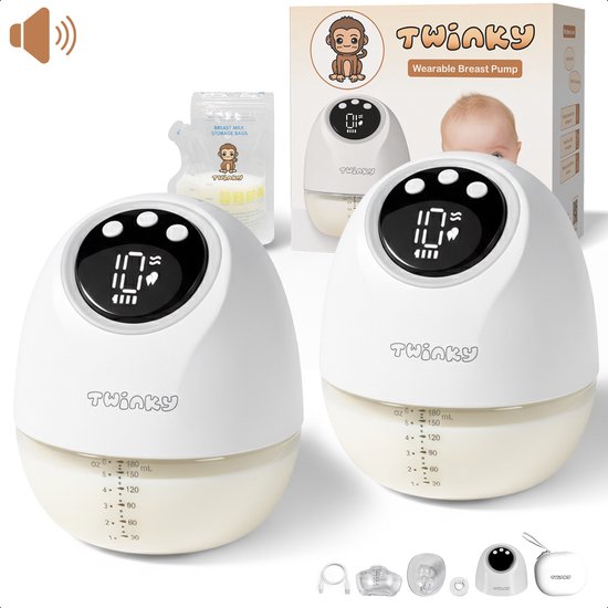 Twinky® 2x Elektrische Borstkolf Wit – Duo Set – Volledige Kolfset Incl. 5x Moedermelk Bewaarzakjes – Handsfree, Geluid- & pijnloos, BPA Vrij - Moedermelk Machine voor Baby’s van Twinky