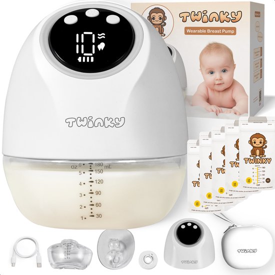 Twinky® Elektrische Borstkolf - Volledige Kolfset Incl. 5x Moedermelk Bewaarzakjes - Handsfree, Geluid- & pijnloos, BPA Vrij - Moedermelk Machine voor Baby’s van Twinky
