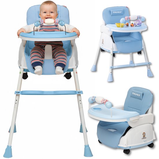 Twinky® Kinderstoel - 2-in-1 Kinderwagen Set - Blauw - Inklapbare Eetstoel & Baby Wagentje en Babystoel Voor Aan Tafel - Kinderzetel, Peuterstoeltje en Meegroeistoel in 1 van Twinky