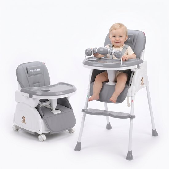 Twinky® Kinderstoel – 2-in-1 Kinderwagen Set – Grey – Inklapbare Eetstoel & Baby Wagentje en Babystoel Voor Aan Tafel – Kinderzetel, Peuterstoeltje en Meegroeistoel in 1