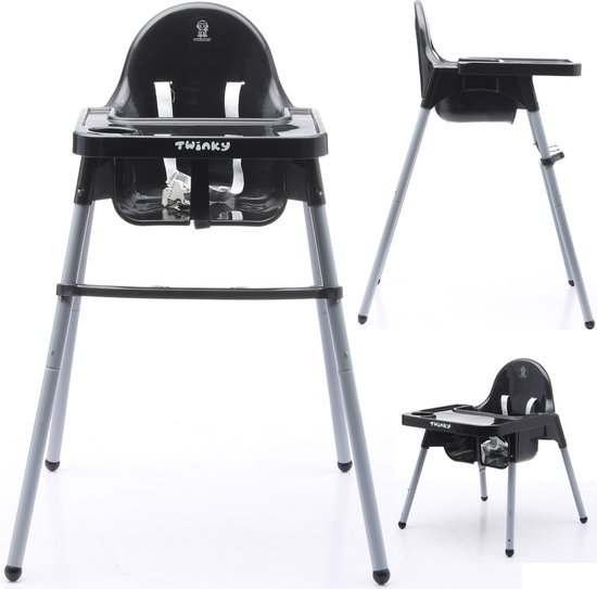 Twinky Kinderstoel ECO - Inklapbaar Eetstoel Baby met Tafel & Tablethouder - 2-in-1 Babystoel & Peuterstoel - Meegroeistoel met Anti Slip Pootjes - Zwart van Twinky