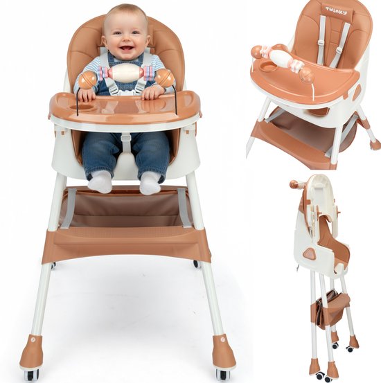 Twinky® Kinderstoel MAXI – 3-in-1 Kinderwagen Set – Bruin – Inklapbare Eetstoel & Baby Wagentje en Babystoel Voor Aan Tafel – Kinderzetel, Peuterstoeltje en Meegroeistoel in 1 van Merkloos