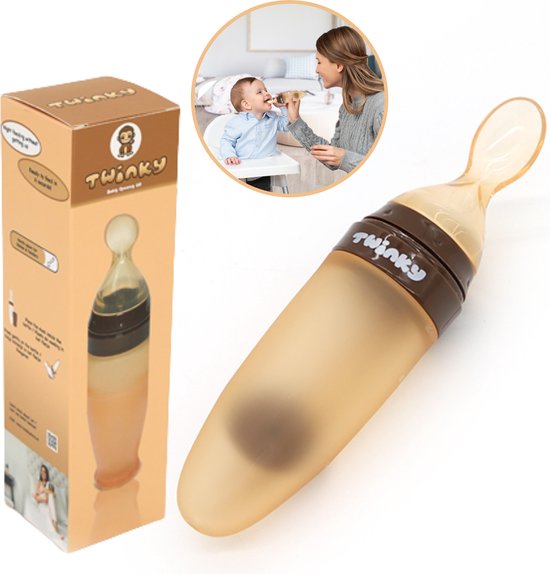 Twinky® Knijpfles Lepel 2 STUKS - Handige Baby Knijpfles + Voedingslepel voor Onderweg & Thuis - Eten & Drinken in 1 - PPU Kwaliteit Silicoon