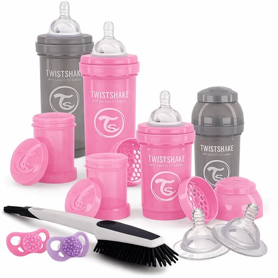 Twistshake Complete Starterset Baby flessenset met Flessenborstel en 2 spenen Newborn Startfles Set 9 stuks - Girl van Merkloos
