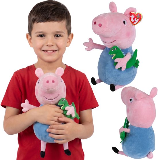 TY Peppa Pig George Pluche mascotte, knuffel BEANIE BUDDY, sensorisch speelgoed 28 cm